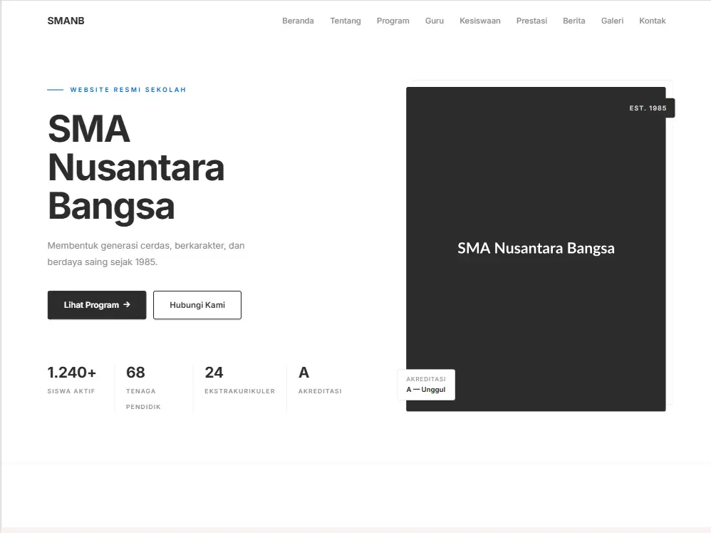 Template website sekolah Clean Minimal — cocok untuk Semua Jenis Sekolah