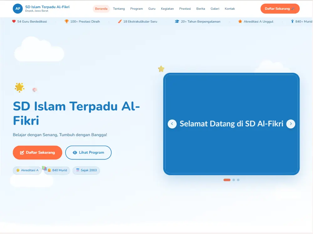 Template website sekolah Sky Blue Friendly — cocok untuk SD Negeri
